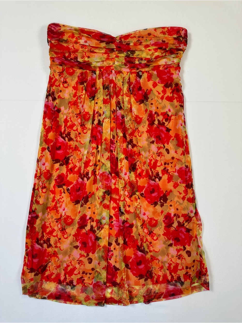 Suzy Shier Strapless Floral Babydoll Dress Orange Pink Summer Mini Size M